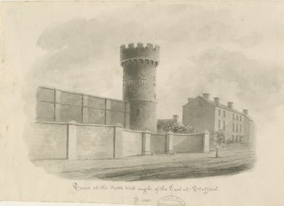 Stafford – Okrągła wieża więzienia: rysunek w sepii, 1843 autorstwa John Buckler
