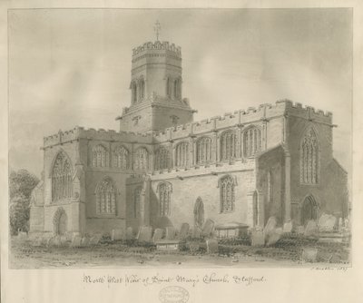 Stafford - Kościół Mariacki: rysunek w sepii, 1837 autorstwa John Buckler
