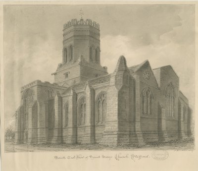 Stafford - Kościół Mariacki: rysunek w sepii, 1837 autorstwa John Buckler