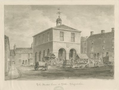 Stoke-upon-Trent - Market House: rysunek w sepii autorstwa John Buckler