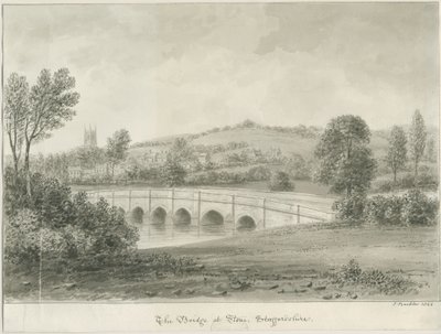 Kamień - Most nad rzeką Trent: rysunek w odcieniu sepii, 1844 autorstwa John Buckler