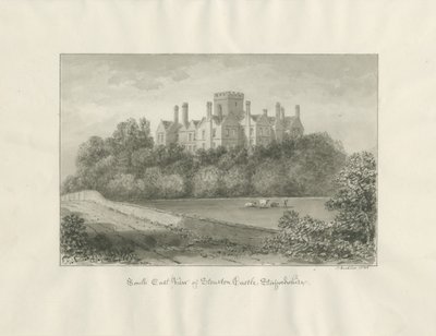 Zamek Stourton: rysunek w odcieniu sepii, 1846 autorstwa John Buckler