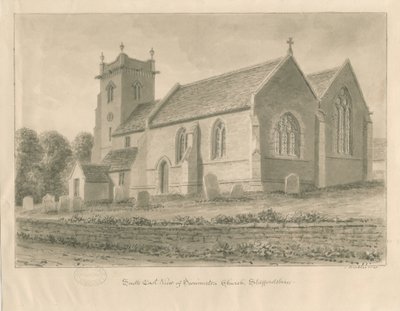 Kościół Swynnerton: rysunek w sepii, 1841 autorstwa John Buckler