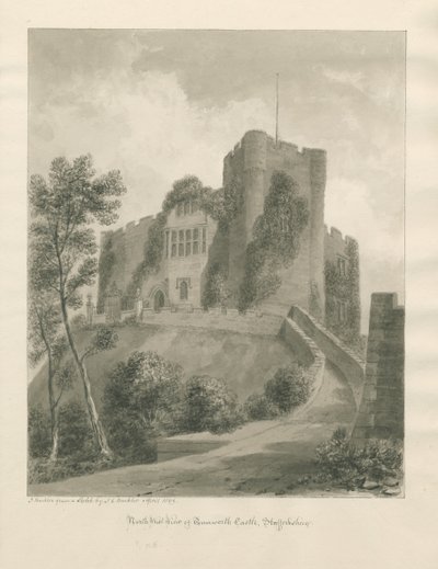 Zamek Tamworth: rysunek w sepii, kwiecień 1849 (rysunek) autorstwa John Buckler