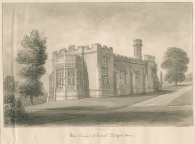 Tixall - Kaplica w Tixall Hall: rysunek rozmyty w sepii autorstwa John Buckler