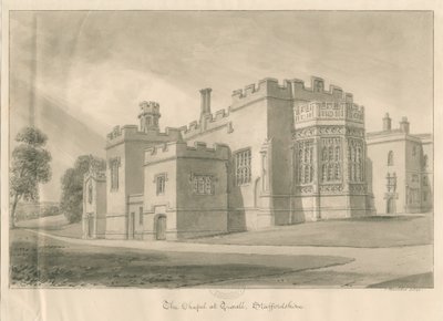 Tixall - Kaplica w Tixall Hall: rysunek rozmyty w sepii, 1841 autorstwa John Buckler