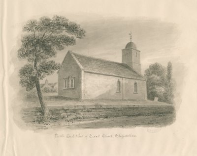 Tixall Church: rysunek w odcieniu sepii, nd [?1841] autorstwa John Buckler