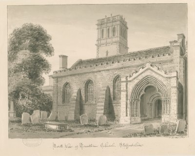 Kościół Trentham: rysunek w odcieniu sepii, 1840 autorstwa John Buckler