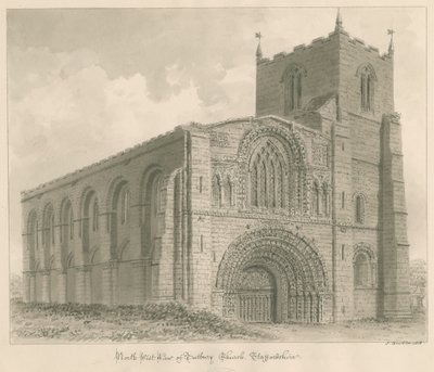 Tutbury Priory Church: rysunek w sepii autorstwa John Buckler