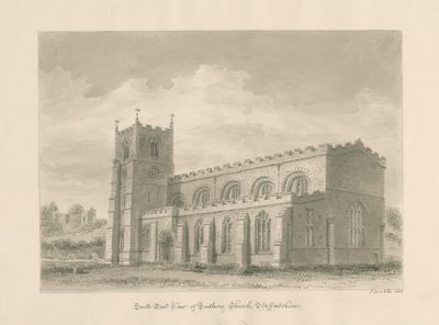 Tutbury Priory Church: rysunek w sepii, 1812 autorstwa John Buckler