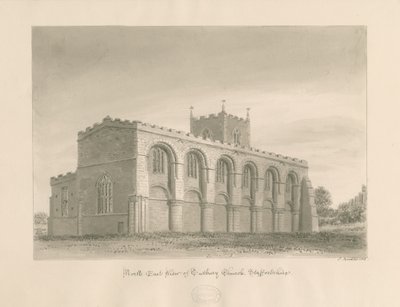 Tutbury Priory Church: rysunek w sepii, 1812 autorstwa John Buckler