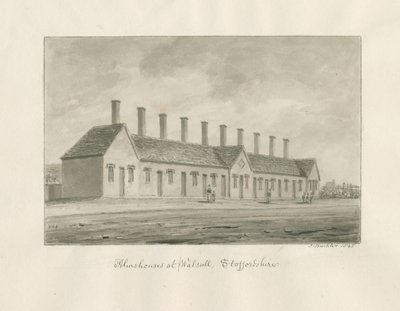 Walsall - Almshouses: rysunek w sepii autorstwa John Buckler