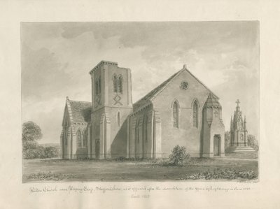 Kościół Walton-on-the-Hill: rysunek rozmyty w sepii, 1844 autorstwa John Buckler