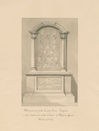 Westmorland - Appleby Church - Pomnik Lady Anne Clifford: rysunek w sepii, 1800 autorstwa John Buckler
