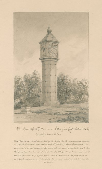 Westmorland - Zamek Brougham - Filar hrabiny: rysunek w sepii, 1800 autorstwa John Buckler