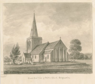 Kościół Weston-on-Trent: rysunek w sepii, 1841 autorstwa John Buckler