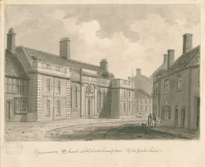 Wolverhampton - Grammar School: rysunek w sepii, 1837 autorstwa John Buckler