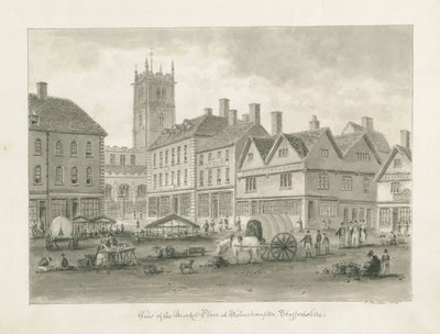 Wolverhampton - Rynek: rysunek w sepii autorstwa John Buckler