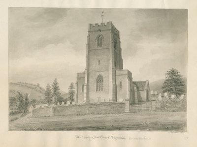Worcestershire - Clent Church: rysunek w sepii autorstwa John Buckler