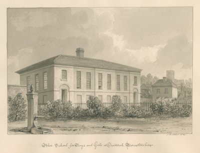 Worcestershire - Droitwich - Blue School: rysunek w sepii autorstwa John Buckler