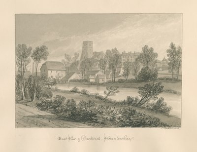 Worcestershire - Droitwich - Wschodni widok miasta: rysunek w sepii, 1833 autorstwa John Buckler