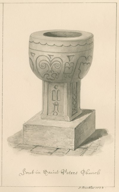 Worcestershire - Droitwich - Kościół św. Piotra Czcionka: rysunek sepii, 1833 autorstwa John Buckler