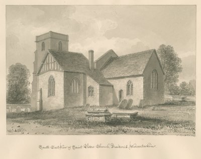 Worcestershire - Droitwich - Kościół św. Piotra: rysunek w sepii, 1833 autorstwa John Buckler