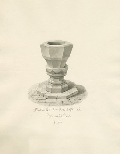 Worcestershire - Hampton Lovett Church - Czcionka: rysunek w sepii autorstwa John Buckler