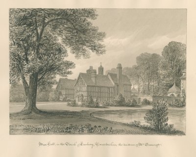 Worcestershire - Hanbury - Meer Hall: rysunek w sepii autorstwa John Buckler