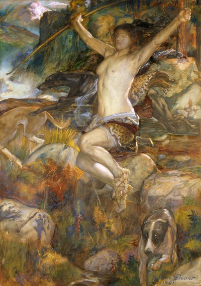 Diana z polowania, 1901 (wc na papierze) autorstwa John Byam Liston Shaw