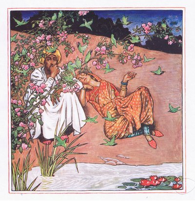 Miłość lekko, ilustracja z Ogrodu Kama (i inne teksty z Indii), 1920 autorstwa John Byam Liston Shaw