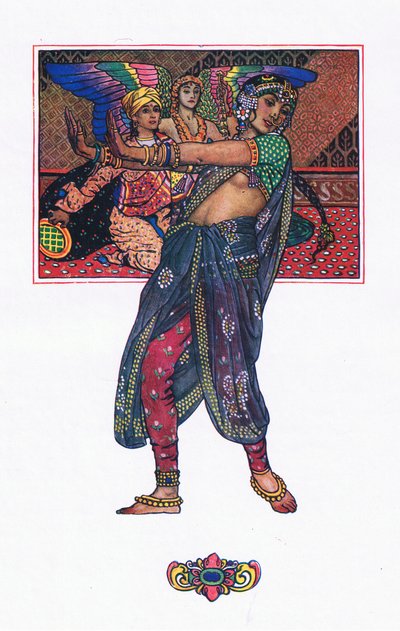 Tańcząca dziewczyna w świątyni, ilustracja z Ogrodu Kama (i inne teksty z Indii), 1920 autorstwa John Byam Liston Shaw
