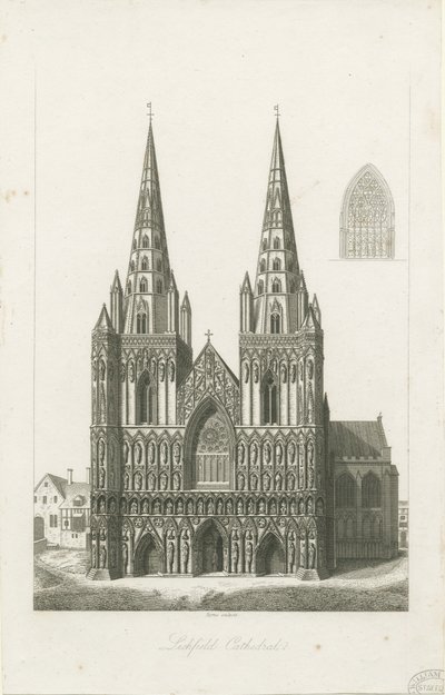Katedra w Lichfield - Front Zachodni: grawerowanie i [?początek XIX wieku] (druk) autorstwa John Byrne