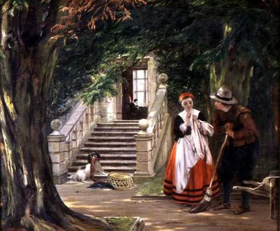 Flirt na zewnątrz domu mistrza autorstwa John Callcott Horsley