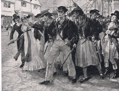 Naval Mutineers Ashore, ilustracja z „British Battles on Land and Sea”, wydanej przez Cassell, Londyn, ok. 1910 autorstwa John Cameron