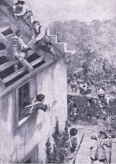 Atak na Dukeld, 21 sierpnia 1689, ilustracja z brytyjskich bitew lądowych i morskich, 1915 autorstwa John Cameron
