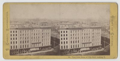 Stereogram widoku z kopuły ratusza patrzącego na północ, przed pożarem Chicago w 1871 r. autorstwa John Carbutt
