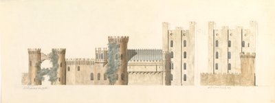 North Aspects of Lea Castle i West Aspect of Wolverley, Cookley, Worcestershire, ca. 1816. autorstwa John Carter.