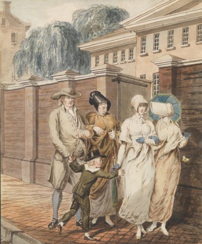 Niedzielny poranek przed Domem Spotkań przy Arch Street, Filadelfia, 1811-ca. 1813. autorstwa John Carter.