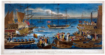 - Zaokrętowanie Jego Królewskiej Mości w Greenwich, Szkocja, 1822. autorstwa John Chapman