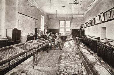 Muzeum, szkoła Camborne Mining, ilustracja z „Kopalnie i górnicy Mongst, czyli sceny podziemne autorstwa Flash-Light” J.C. Burrowsa i Williama Thomasa, pub. 1893 (zdjęcie w sepii) autorstwa John Charles Burrow