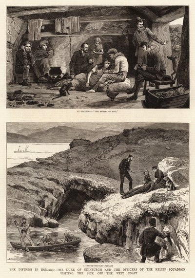 Niepokój w Irlandii, książę Edynburga i oficerowie Eskadry Pomocy odwiedzający chorych na zachodnim wybrzeżu autorstwa John Charles Dollman