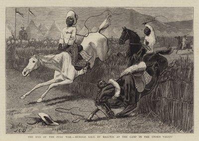 Koniec wojny Zulusów, wyścig z płotkami Basutosa w obozie w dolinie Upoko autorstwa John Charles Dollman