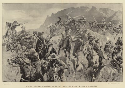 Gorący pościg, brytyjska kawaleria odpiera posterunek burski autorstwa John Charlton