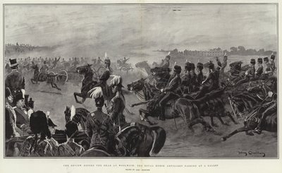 Przegląd przed szahem w Woolwich, Królewska Artyleria Konna przejeżdżająca w galopie autorstwa John Charlton
