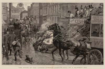 Stan londyńskich ulic, Ludgate Hill w śliski dzień autorstwa John Charlton