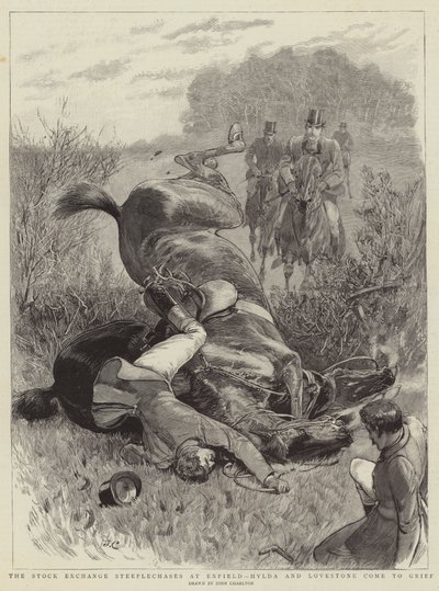 The Stock Exchange Steeplechases at Enfield, Hylda and Lovestone come to grief autorstwa John Charlton