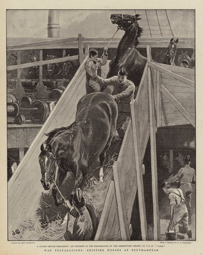 Przygotowania do wojny, transport koni w Southampton autorstwa John Charlton