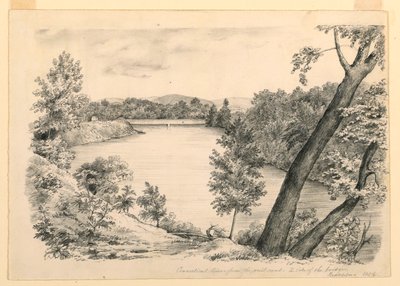 Rysunek, widok na rzekę Conneticut w pobliżu Brattleboro, Vermont, 1854 r. autorstwa John Cheney