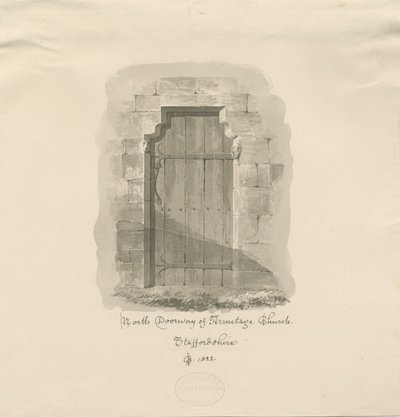 Kościół Armitage - North Doorway: rysunek w sepii , 1823 autorstwa John Chessell Buckler